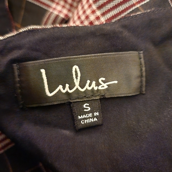 Lulu's Plaid Mini Dress w/ Slit Women's Small S Black Red White Square Neck Prep - Picture 6 of 7